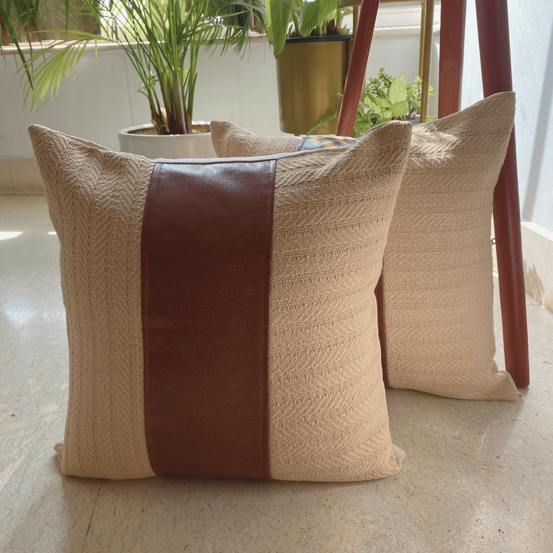 Urban Edge Cushion Covers Stone Beige, 16" x 16", Pack of 2 - Coral Slub -